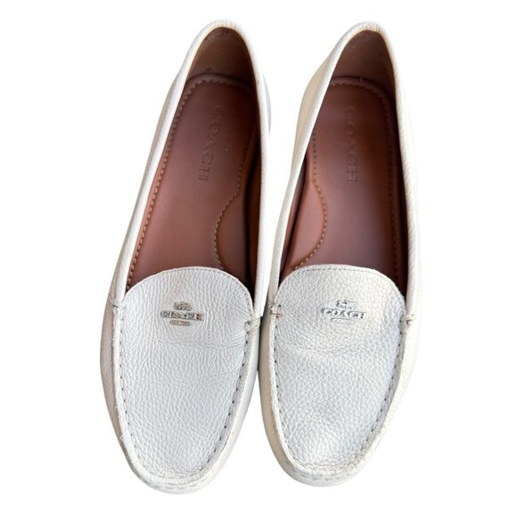 Coach Shoes - Coach Women's Size 8.5 B White Leather Loafers Slip-On Shoes With Logo Detail